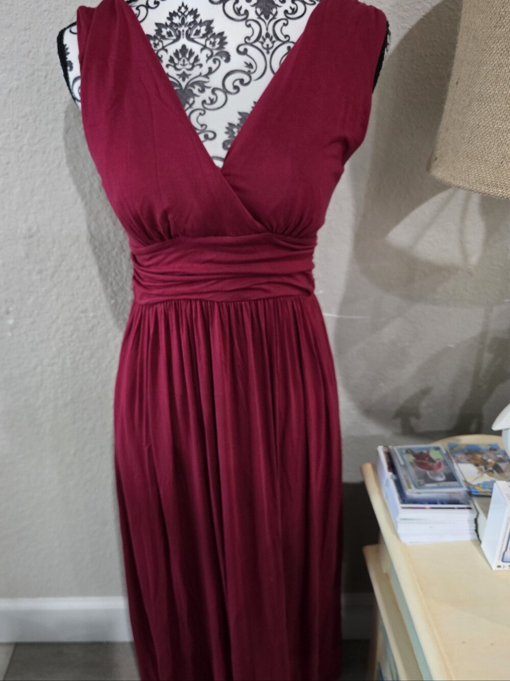 Soma Sleeveless V-Neck Midi Dress in Deep Berry